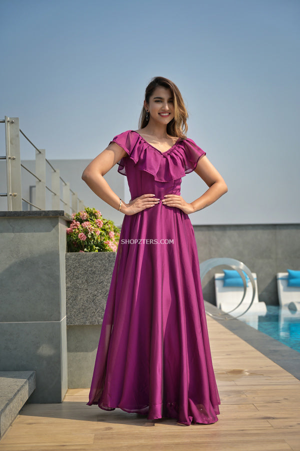 Purple Silk Georgette Fit and Flare Dress