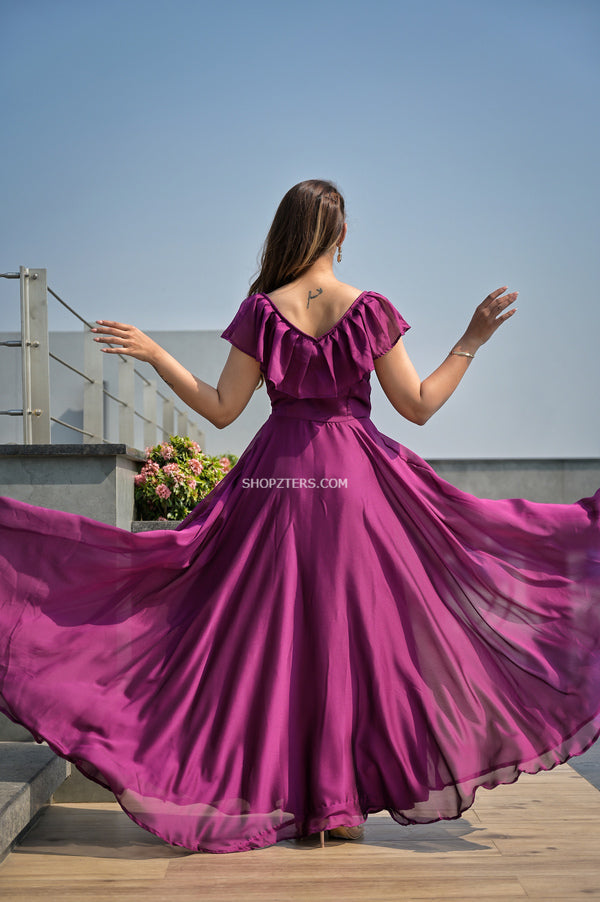 Purple Silk Georgette Fit and Flare Dress
