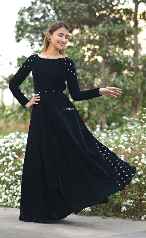 Party Wear Western Ladies Velvet Party Gown