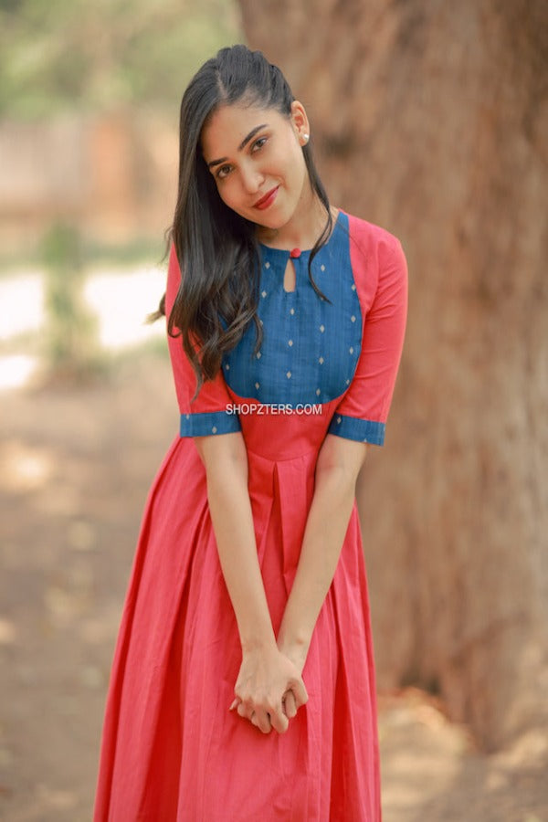 Peach Cotton Fit and Flare Dress