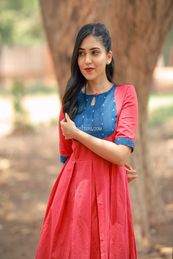 Peach Cotton Fit and Flare Dress