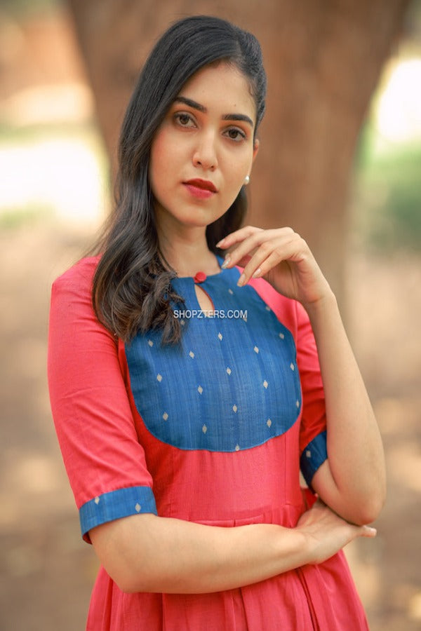 Peach Cotton Fit and Flare Dress