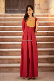 Dark Red Cotton Fit and Flare Dress