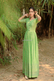 Olive Green Rayon Fit and Flare Dress