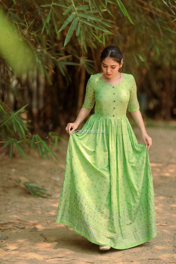 Olive Green Rayon Fit and Flare Dress
