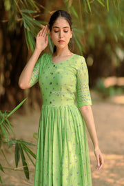 Olive Green Rayon Fit and Flare Dress