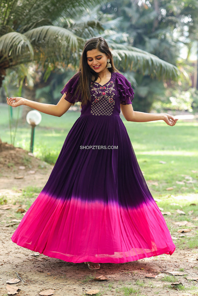 Purple and Pink Georgette Dress