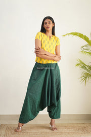 Yellow and Green Ikat Crop Top With Low Crotch Pants