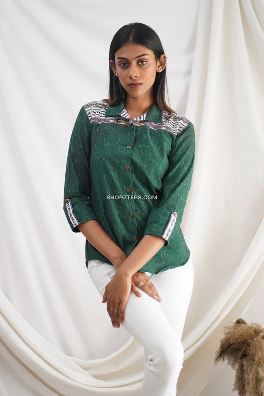 Green Cotton Ikat Shirt