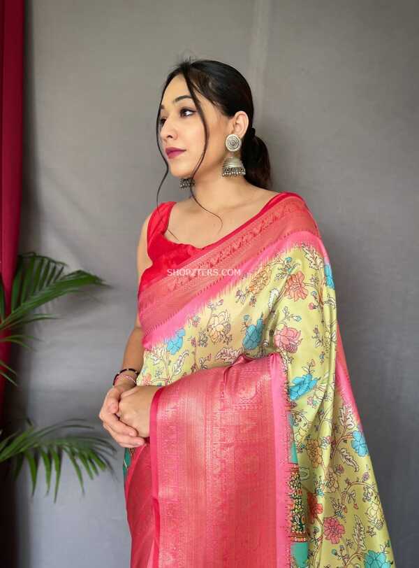 Pure Soft Silk Sarees With Kalamkari Prints