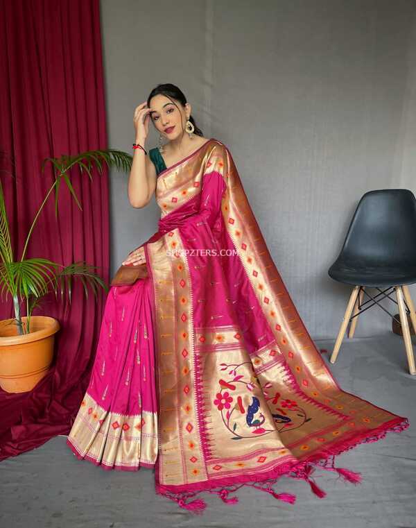 Paithani Silk Sarees With Zari Woven Border