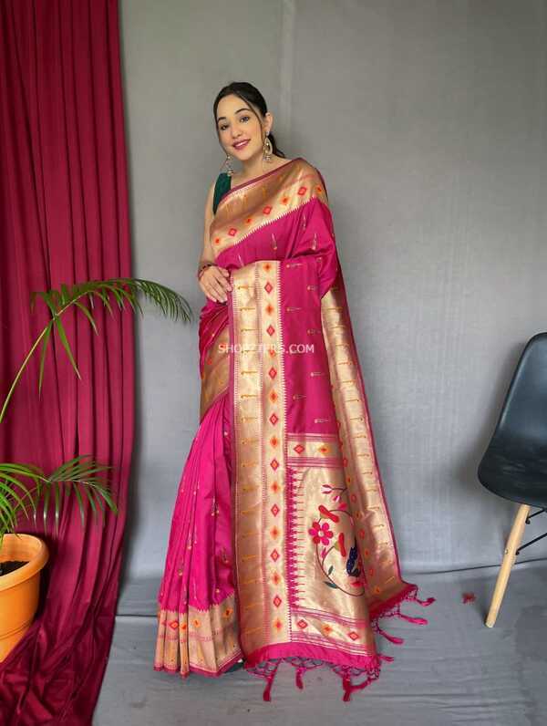 Paithani Silk Sarees With Zari Woven Border