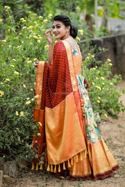 Multicolour Kalamkari Dress with Georgette Zari Dupatta
