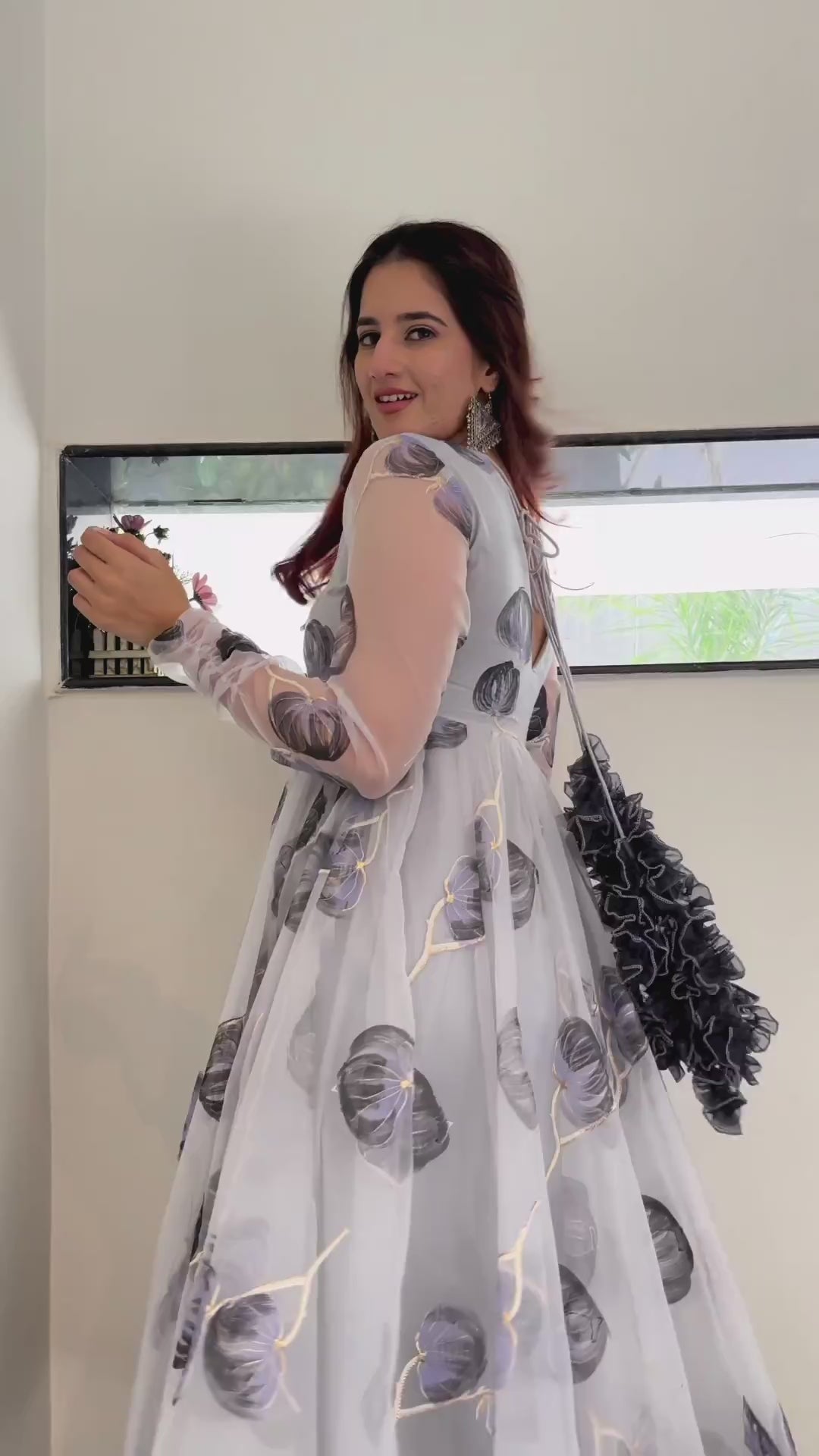 Grey And Black Floral Suit Set