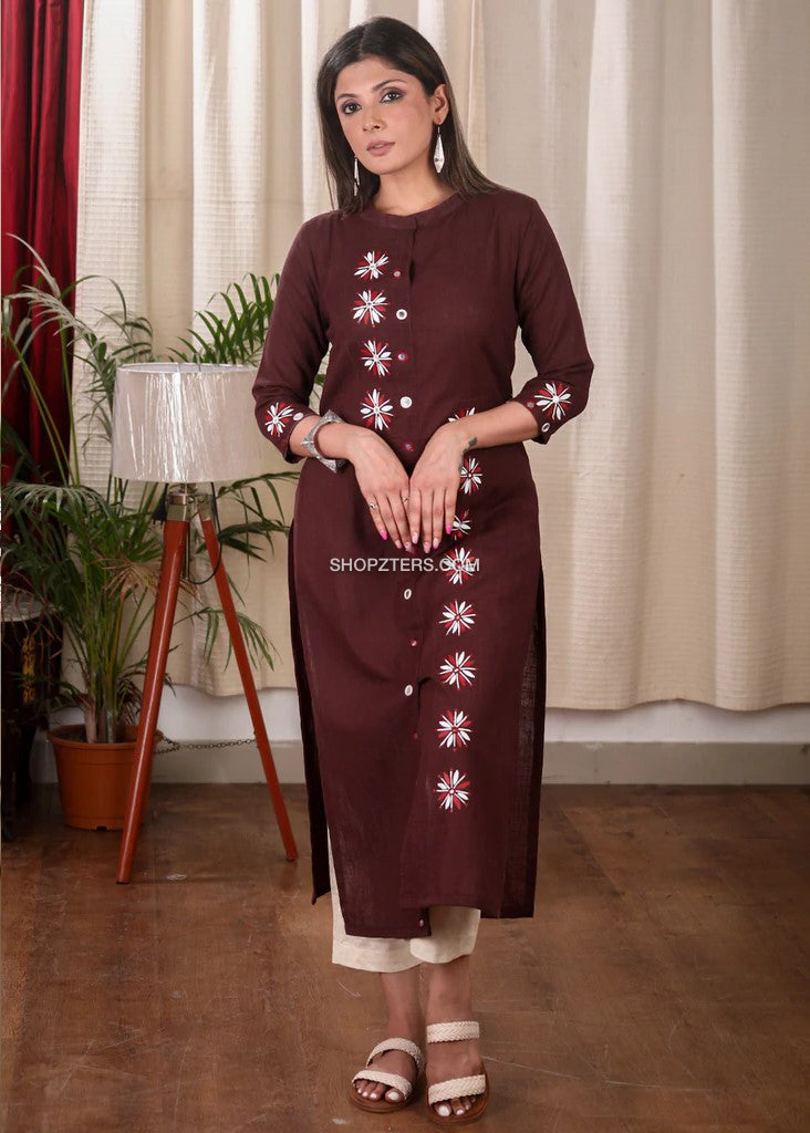 Coffee Brown Kurta With Mirror Work