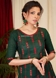 Green and Red Embroidery Kurta With Dupatta
