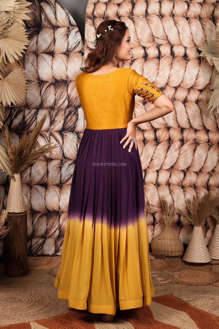 Wine & Yellow Ombre Georgette Dress