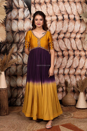 Wine & Yellow Ombre Georgette Dress