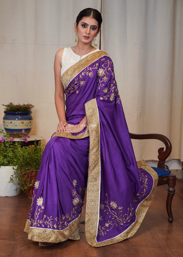 Purple silk saree with blouse 21037