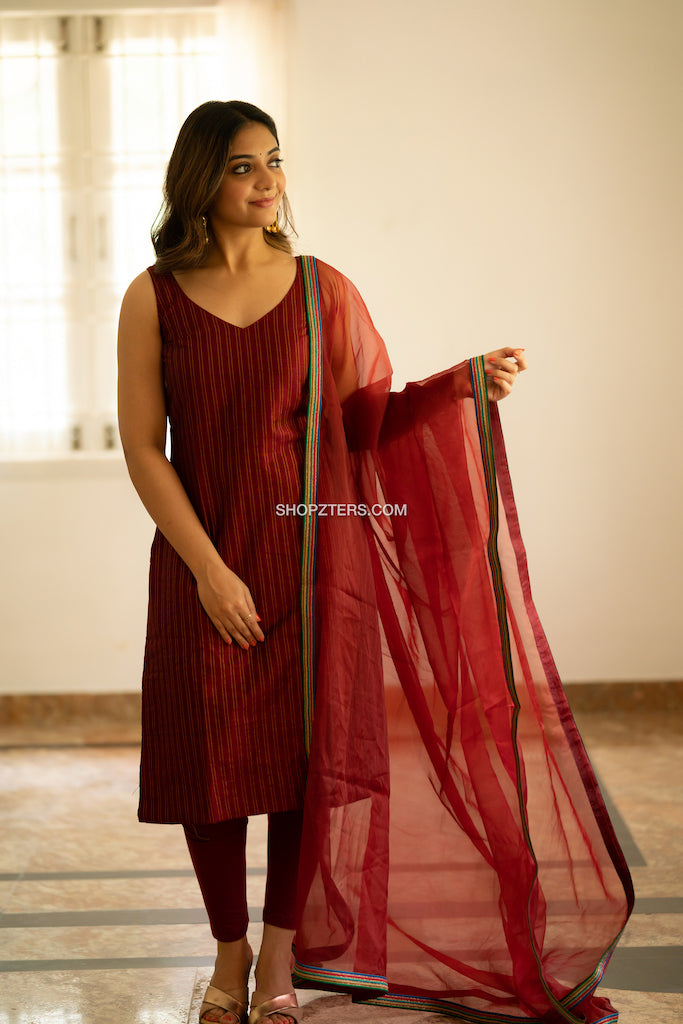 New Women Indian Designer Red Anarkali Kurta Kurti Pant Dupatta Set Tunic  Top  eBay