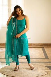 Teal Chanderi Silk Kurti With Dupatta