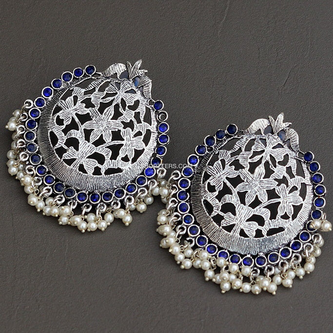 Buy AYESHA Womens Antique Silver Toned Dome Shaped Rich Blue Stone Ethnic  Tribal Jhumka Earrings With Dangle Beads  Shoppers Stop