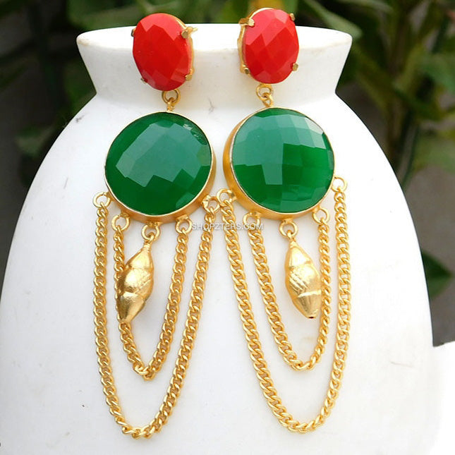 Green Stone Red Drop Earrings – Shasmis