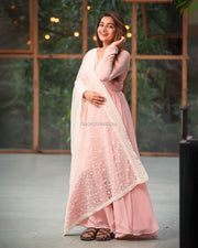 Pastel Pink Georgette Dress With Embroidered Dupatta