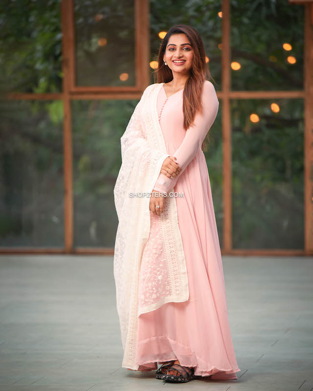 Pastel Pink Georgette Dress With Embroidered Dupatta
