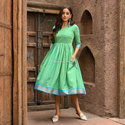 Green Midi Dress with Border